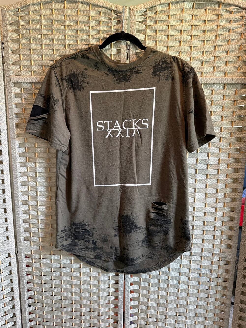 Carbon Stacks XXIX Graphic T-Shirt Men's M Brown Black Distressed Streetwear Tee